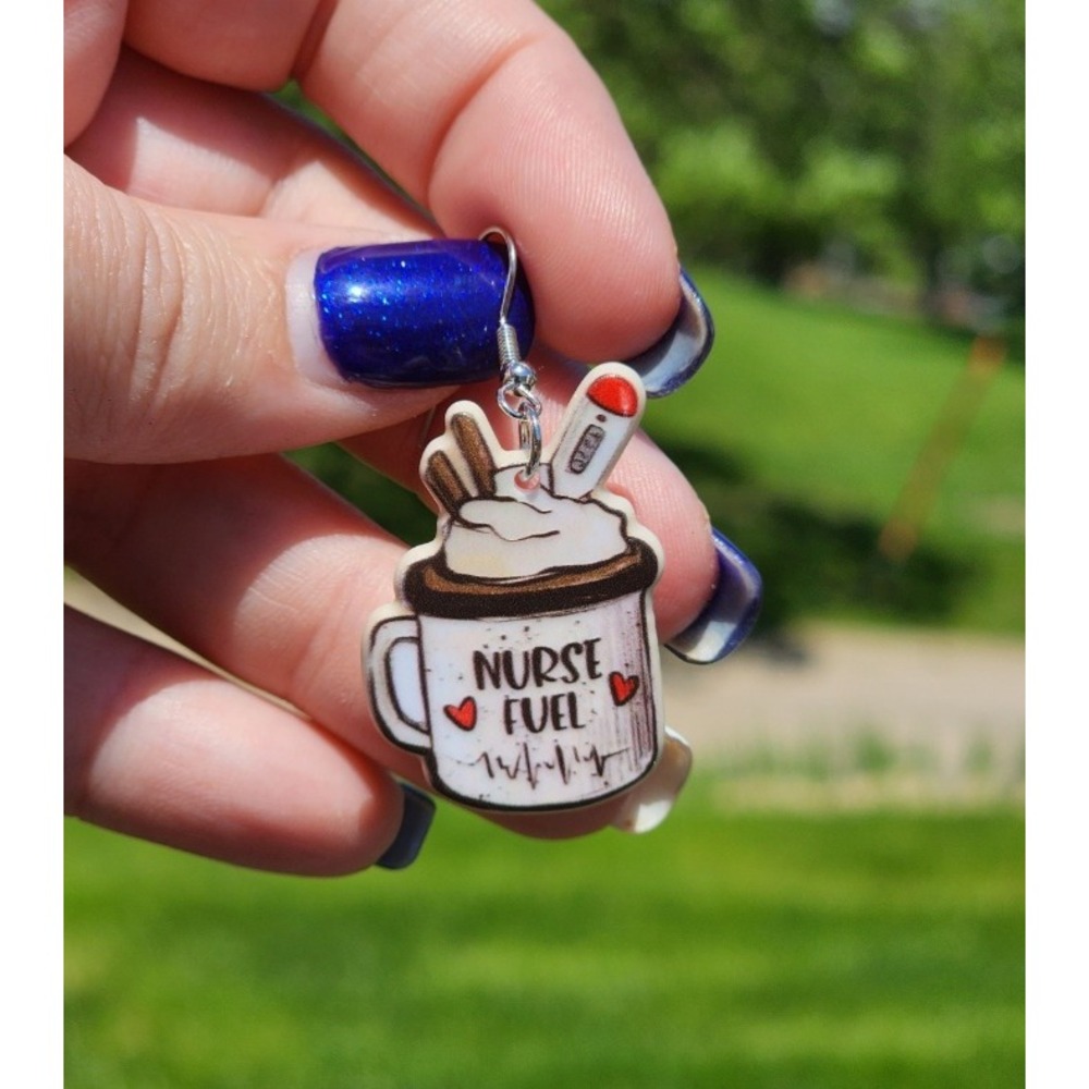 Nurse Fuel Coffee Mug Earrings Cute‎ Medical Themed Jewelry Gift